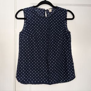 J. Crew Navy Sleeveless Blouse with White Dots
